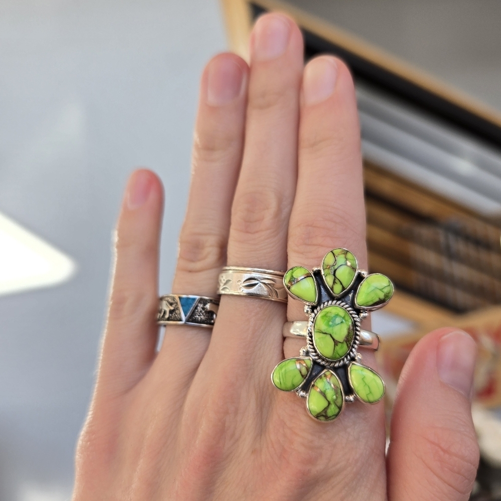 Green Dahlia Turquoise Sterling Ring
